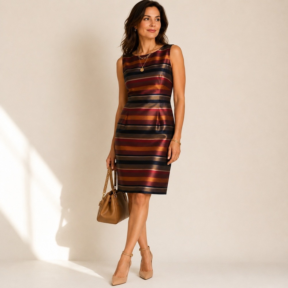 Talbots Silk Shantung Sheath Dress 10 NWT Quiet Luxury Striped